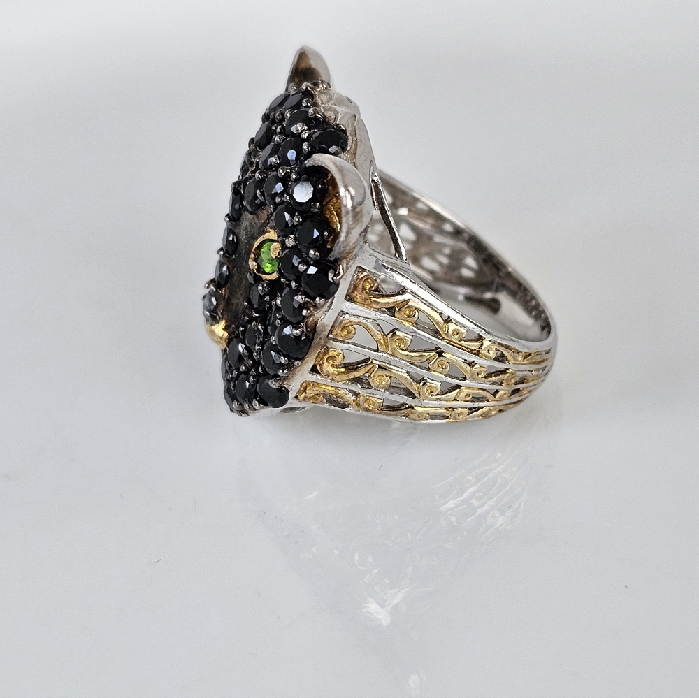 Gems En Vogue Black Spinel & Chrome Diopside Sterling Silver 24k Ring Sz 8! - Picture 2 of 5
